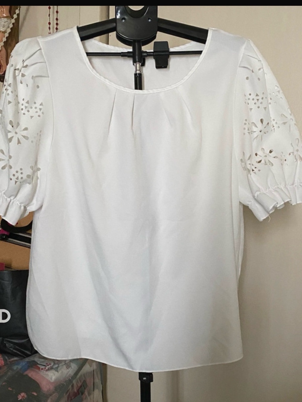 White Puff Sleeve Eyelet Blouse Not short..- Brand